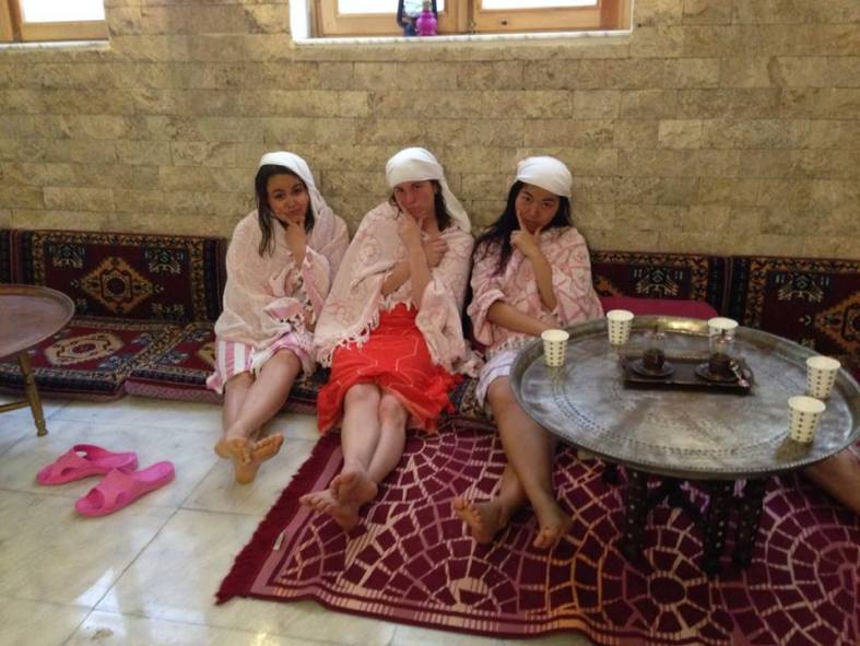 My new friends and I, cooling off after the hamam. Drinking tea like locals.